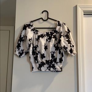 Off Shoulder White with Black Thread work Top